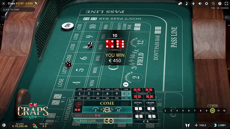 Live Craps fra Evolution
